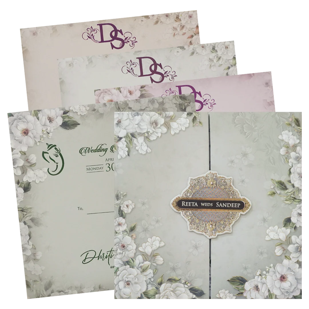 Grey Floral Padded Wedding Card - KSH72790
