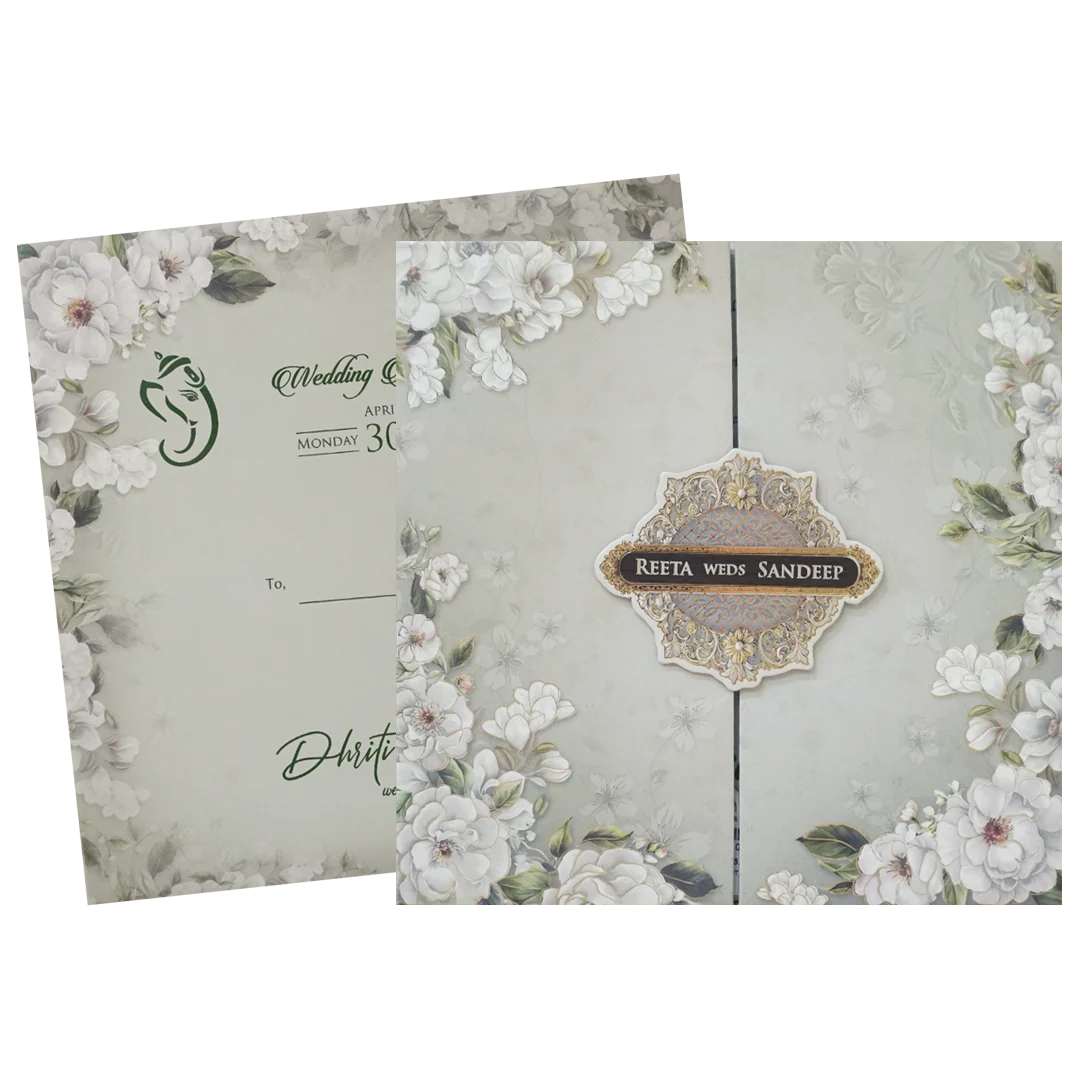 Grey Floral Padded Wedding Card - KSH72790 - Image 2