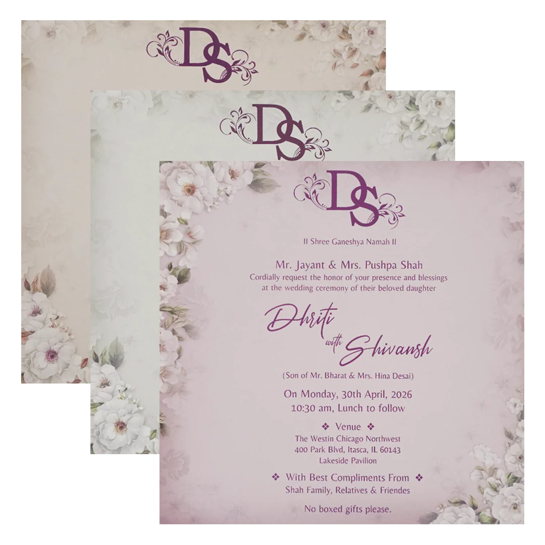 Grey Floral Padded Wedding Card - KSH72790 - Image 5