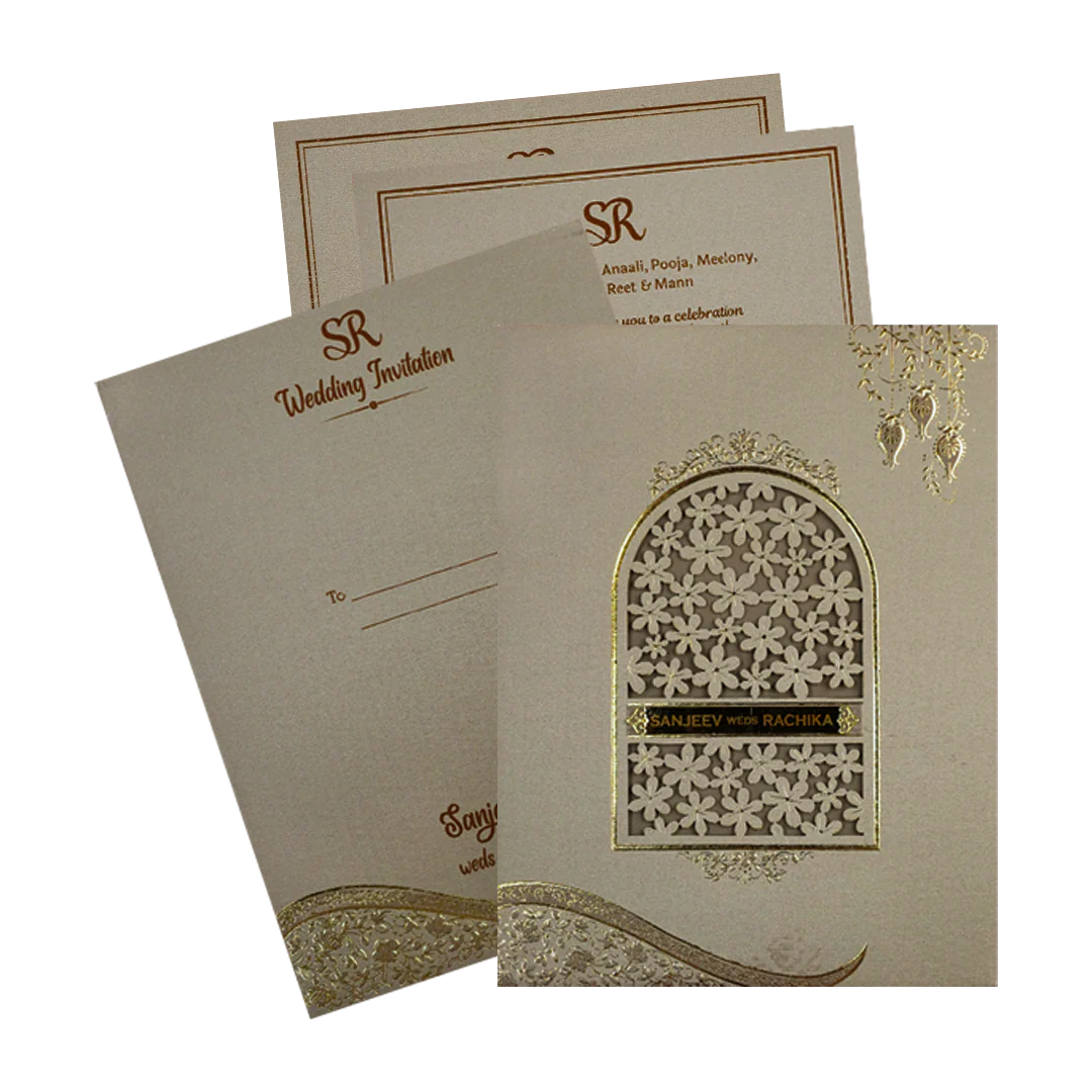 Grey Floral Padded Wedding Card-KSI64410