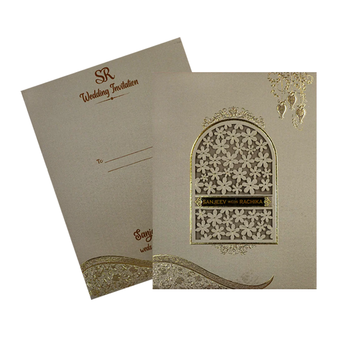 Grey Floral Padded Wedding Card-KSI64410 - Image 2