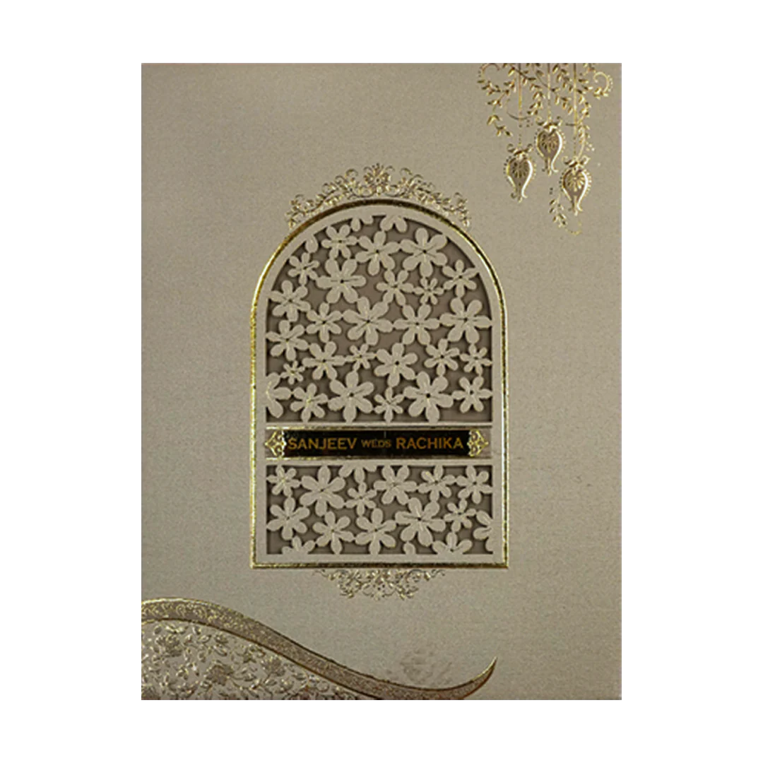 Grey Floral Padded Wedding Card-KSI64410 - Image 3