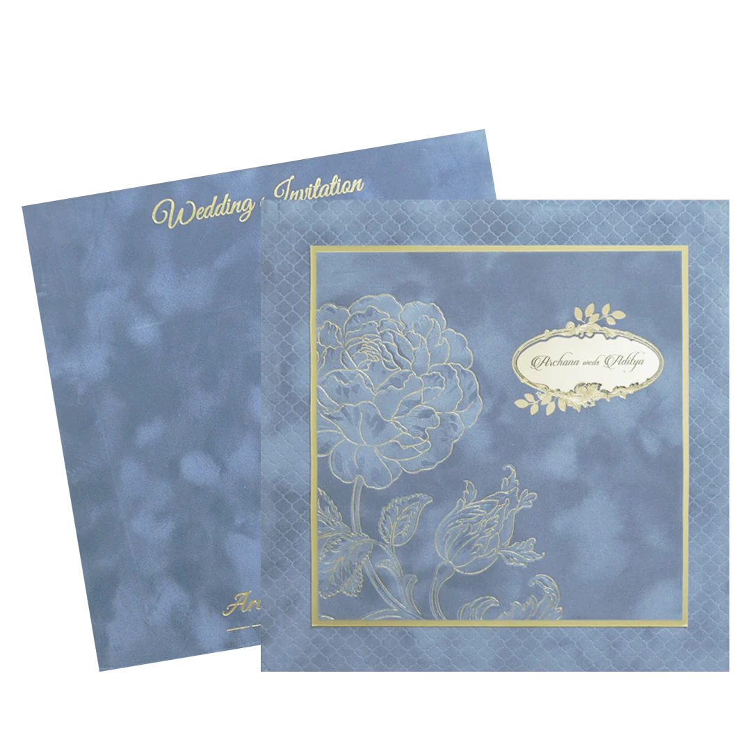 Grey Gold Floral Padded Wedding Card - KMMWD1134 - Image 2