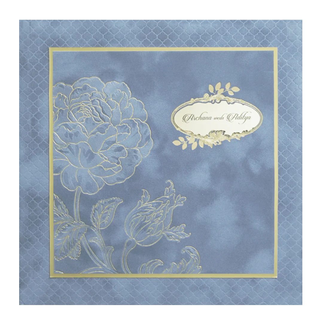 Grey Gold Floral Padded Wedding Card - KMMWD1134 - Image 3