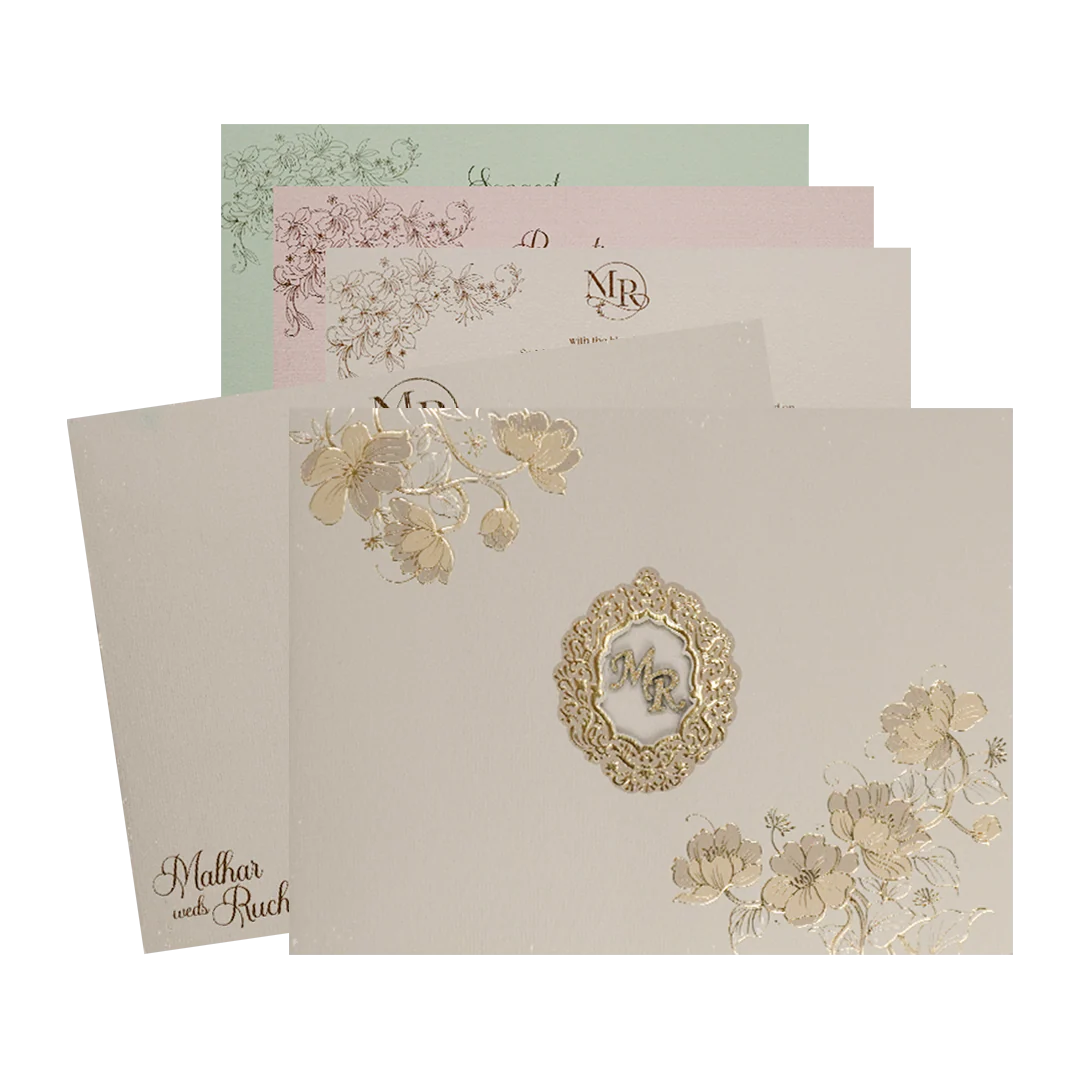 Grey Floral Padded Wedding Card-KSI64510