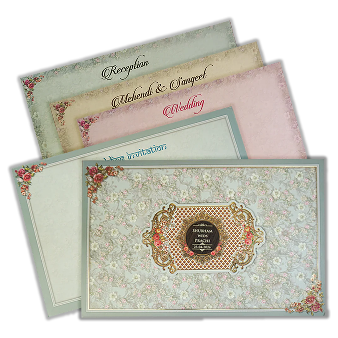 Green Floral Vintage Wedding Card-KSH72110