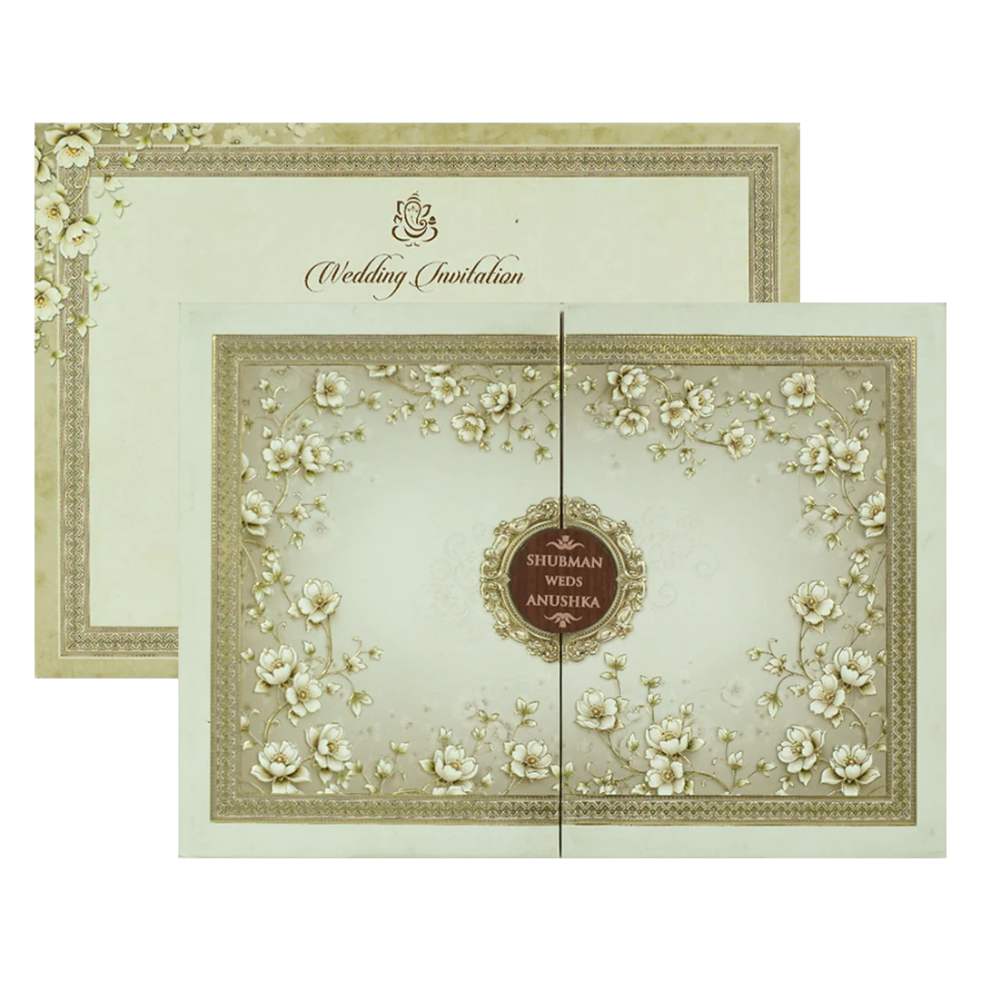 Grey Gold Floral Gatefold Padded Wedding Card-KRB09250 - Image 2