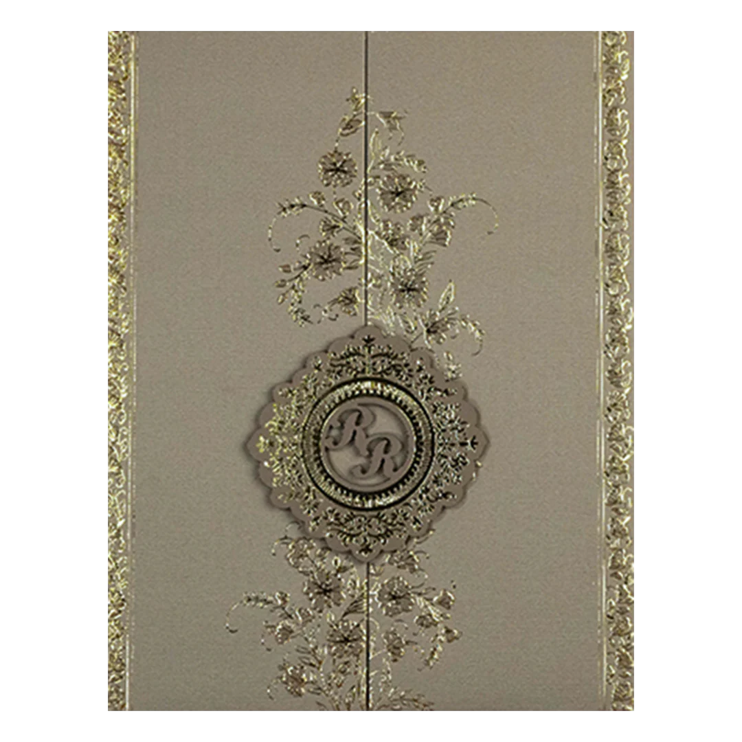 Grey Gold Floral Monogram Padded Wedding Card-KSI64400 - Image 3