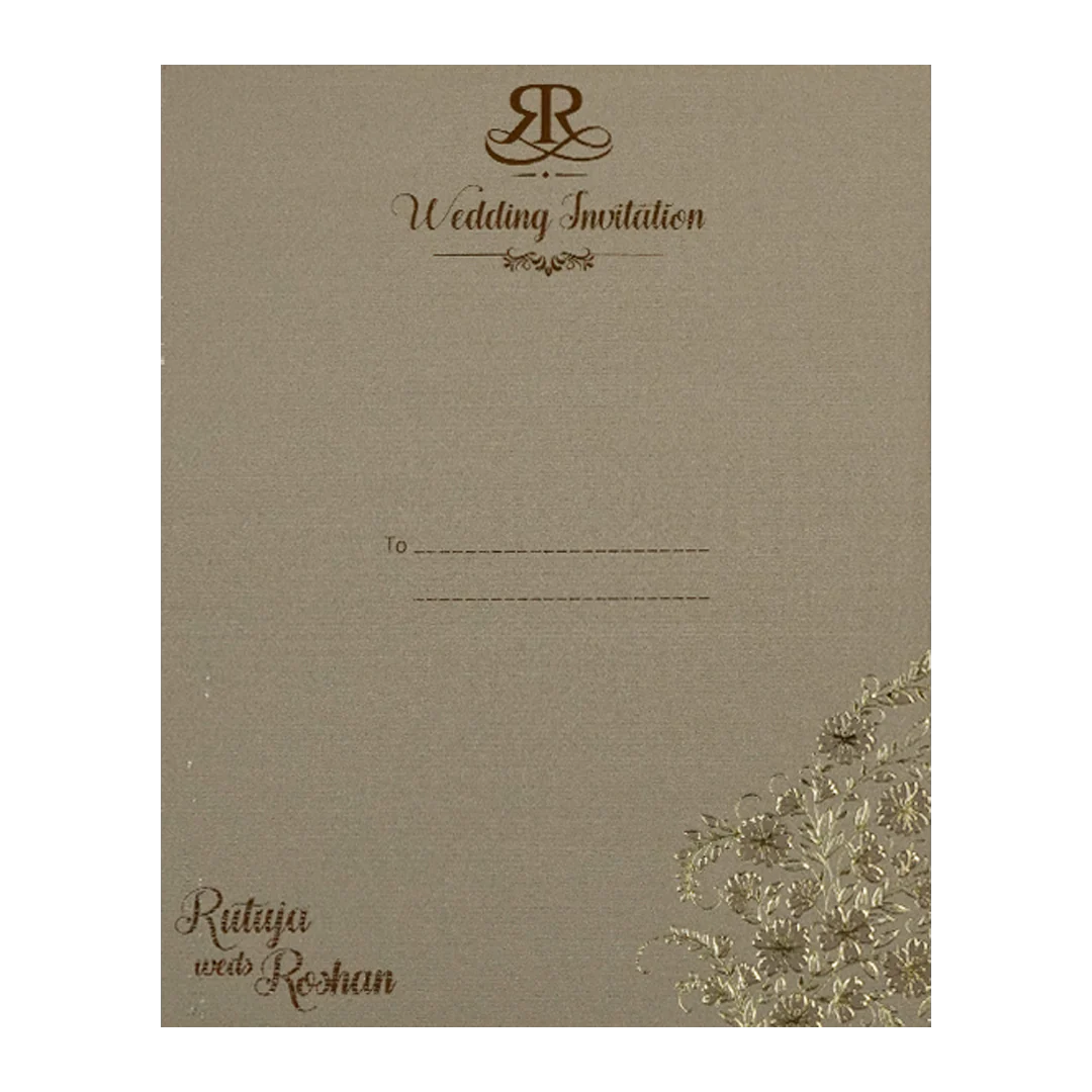 Grey Gold Floral Monogram Padded Wedding Card-KSI64400 - Image 4