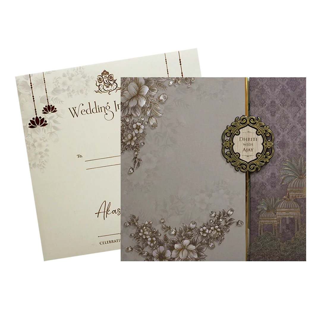 Grey Gold Floral Padded Wedding Card - KSH72980 - Image 2