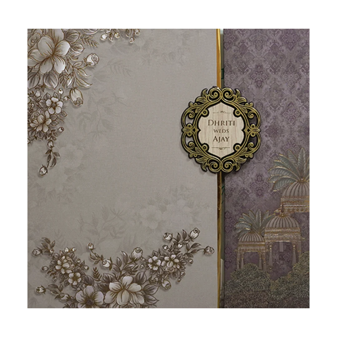Grey Gold Floral Padded Wedding Card - KSH72980 - Image 3