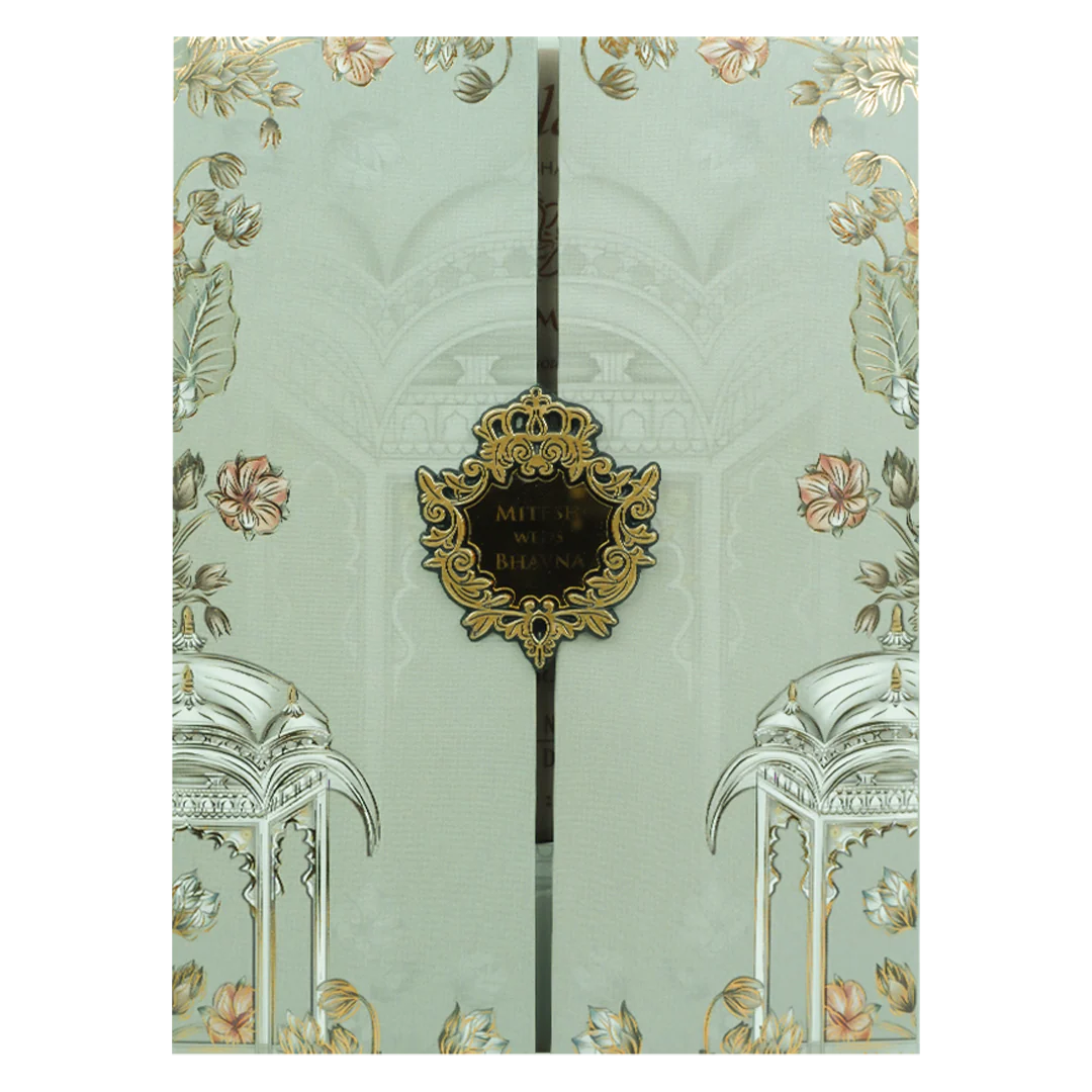 Grey Gold Floral Padded Wedding Card-KJTS1823 - Image 3
