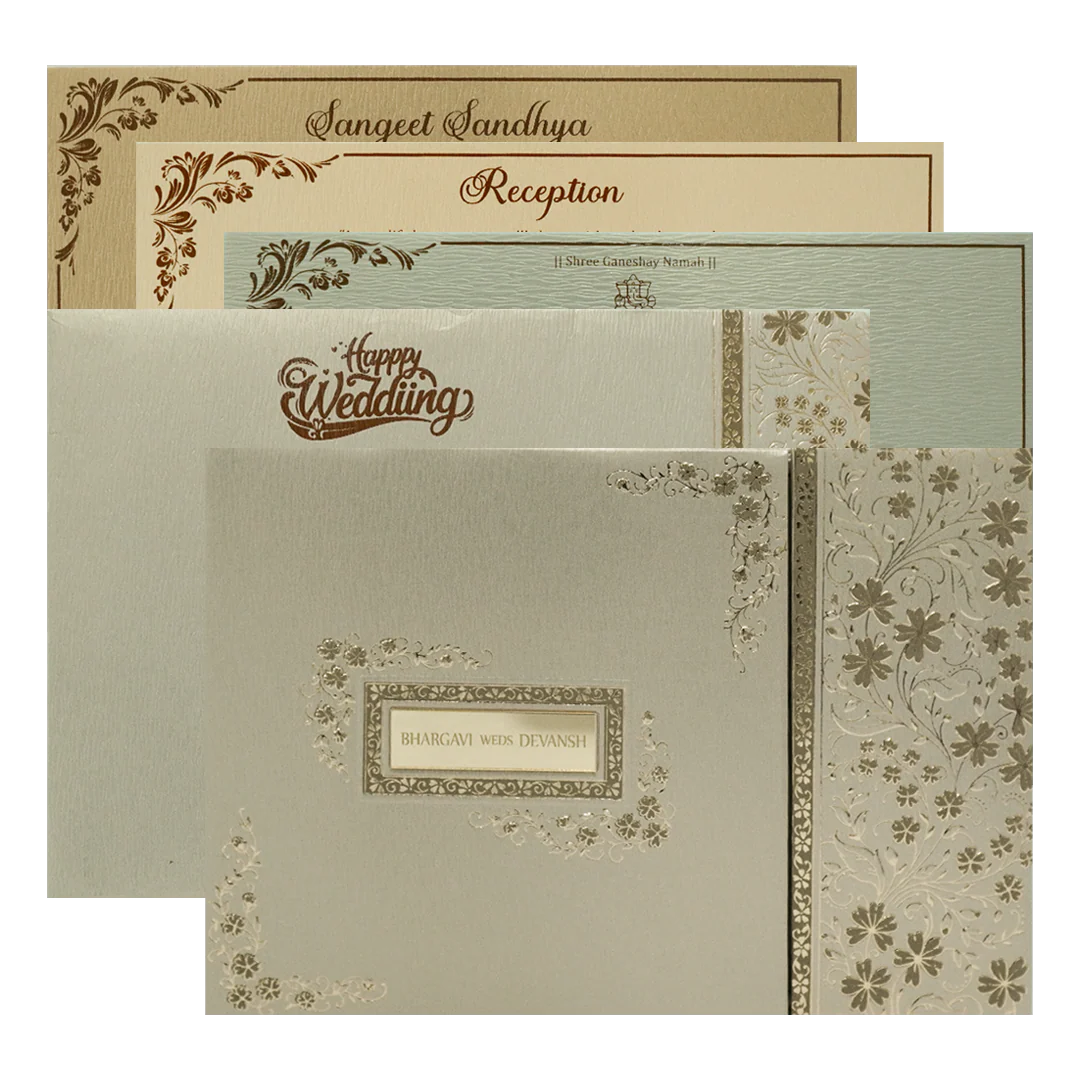 Grey Gold Floral Padded Wedding Card-KSSC2400