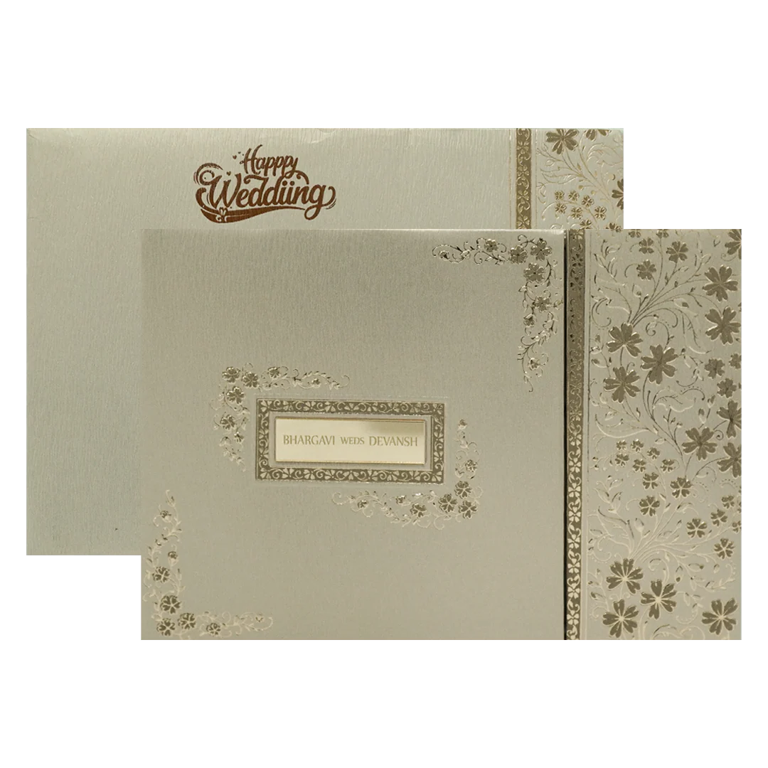 Grey Gold Floral Padded Wedding Card-KSSC2400 - Image 2