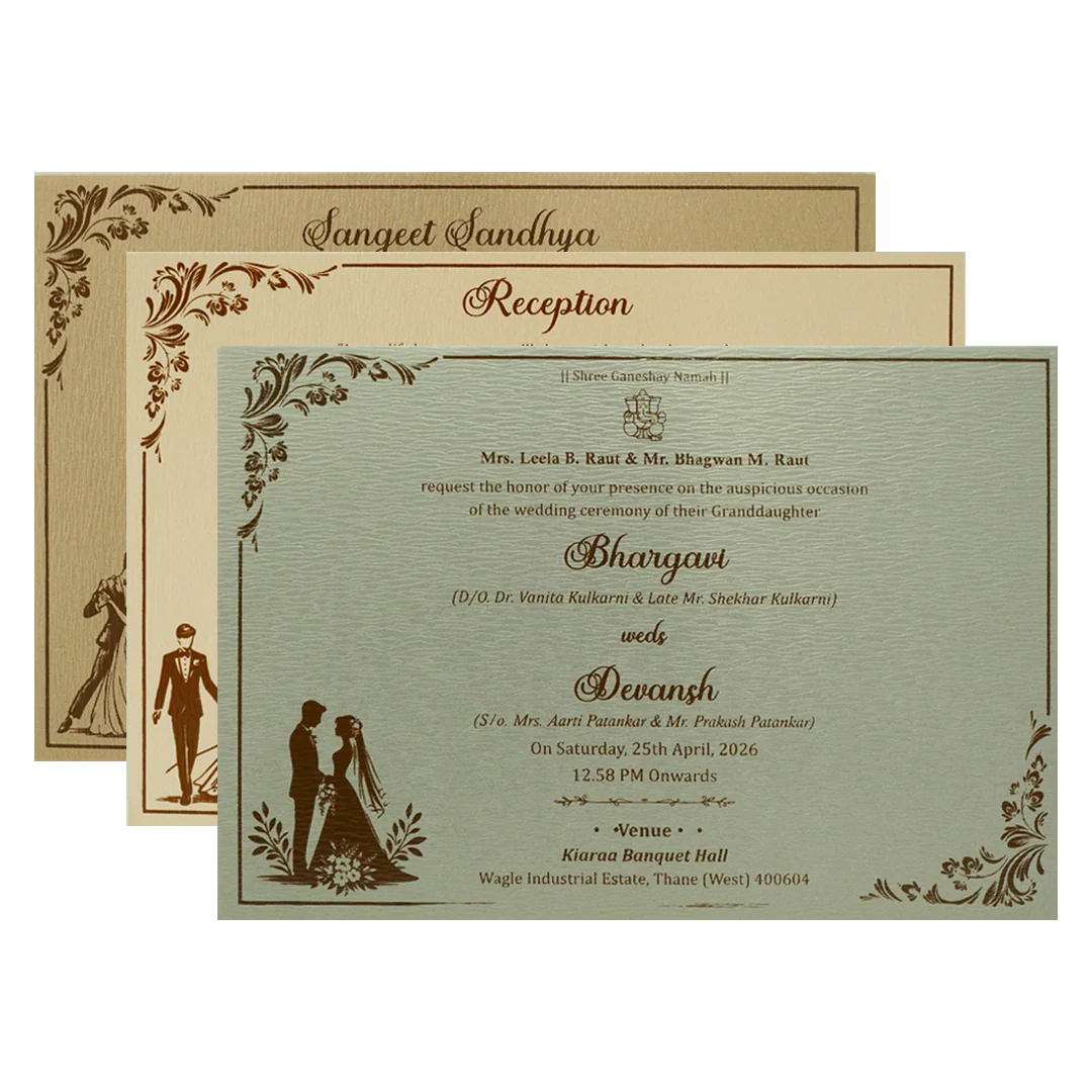 Grey Gold Floral Padded Wedding Card-KSSC2400 - Image 5