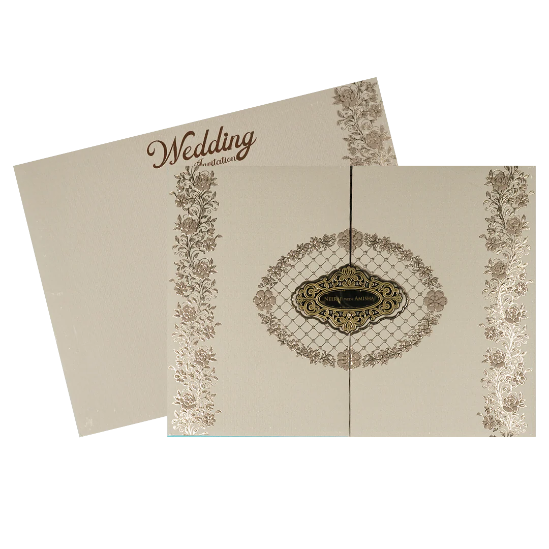 Grey Gold Floral Padded Wedding Card-KSSC2270 - Image 2
