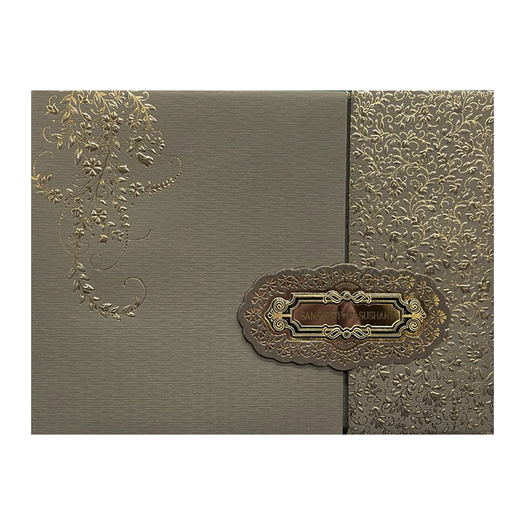 Grey Gold Floral Padded Wedding Card-KSI64430 - Image 3