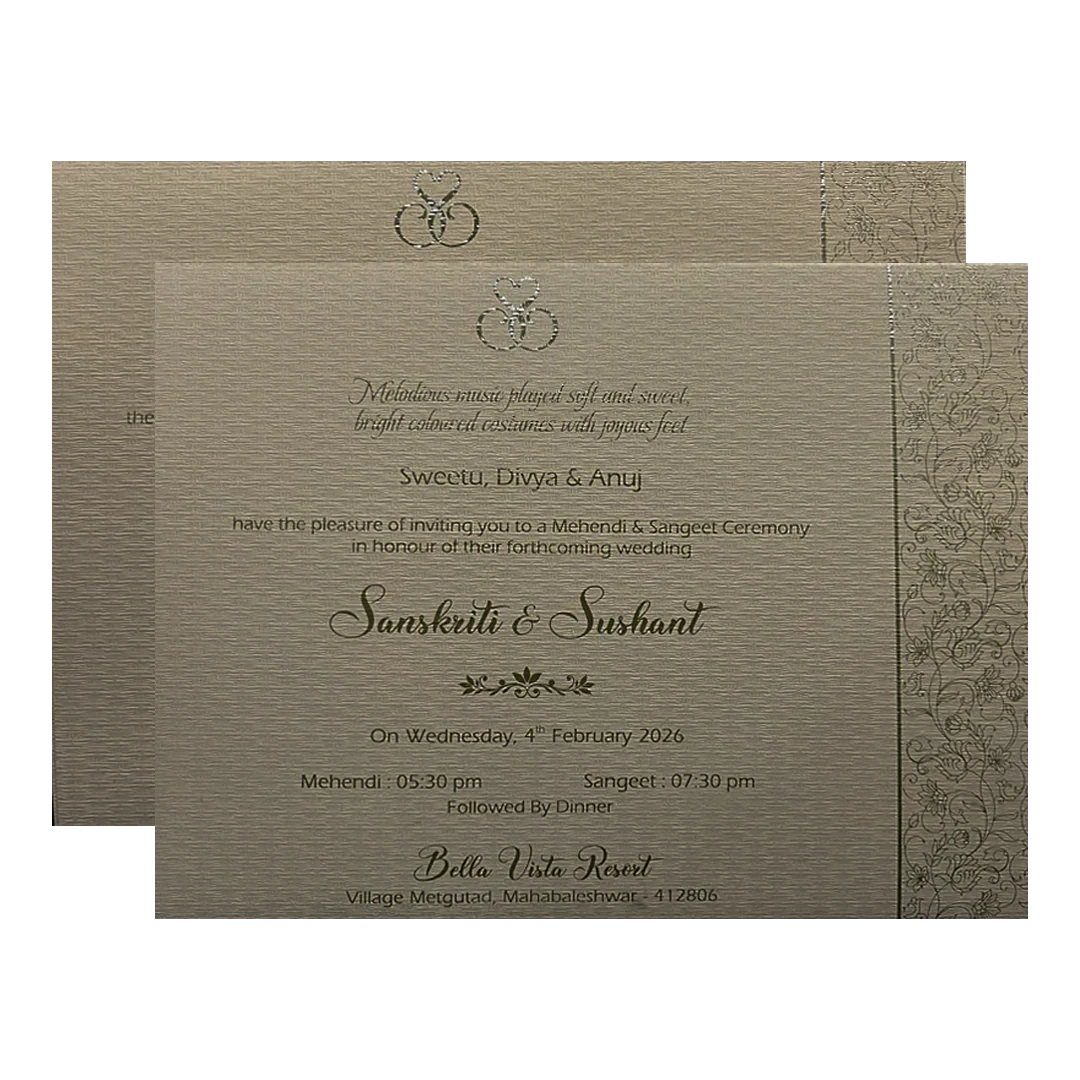 Grey Gold Floral Padded Wedding Card-KSI64430 - Image 5