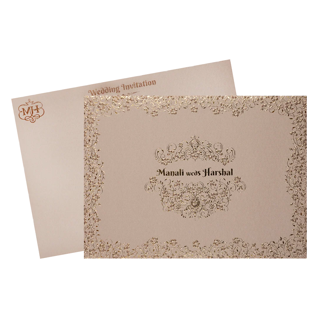 Grey Gold Floral Padded Wedding Card-KSI64310 - Image 2