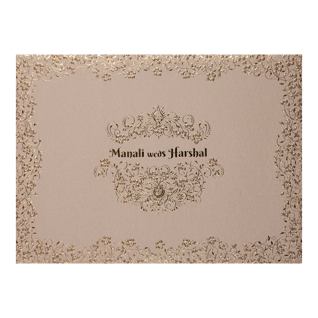 Grey Gold Floral Padded Wedding Card-KSI64310 - Image 3