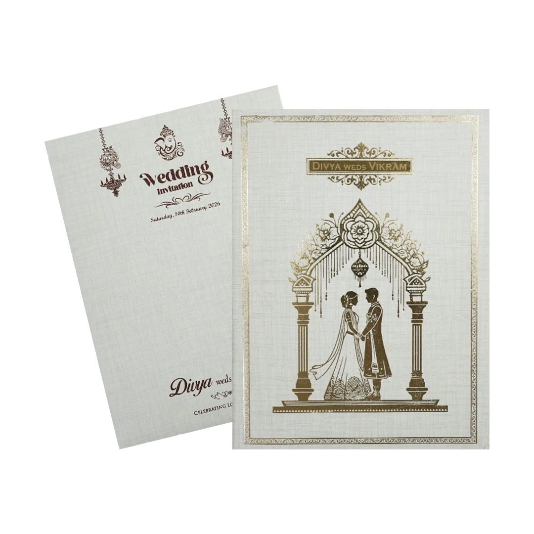 Grey Gold Foil Couple Arch Wedding Card-KNK7081G - Image 2