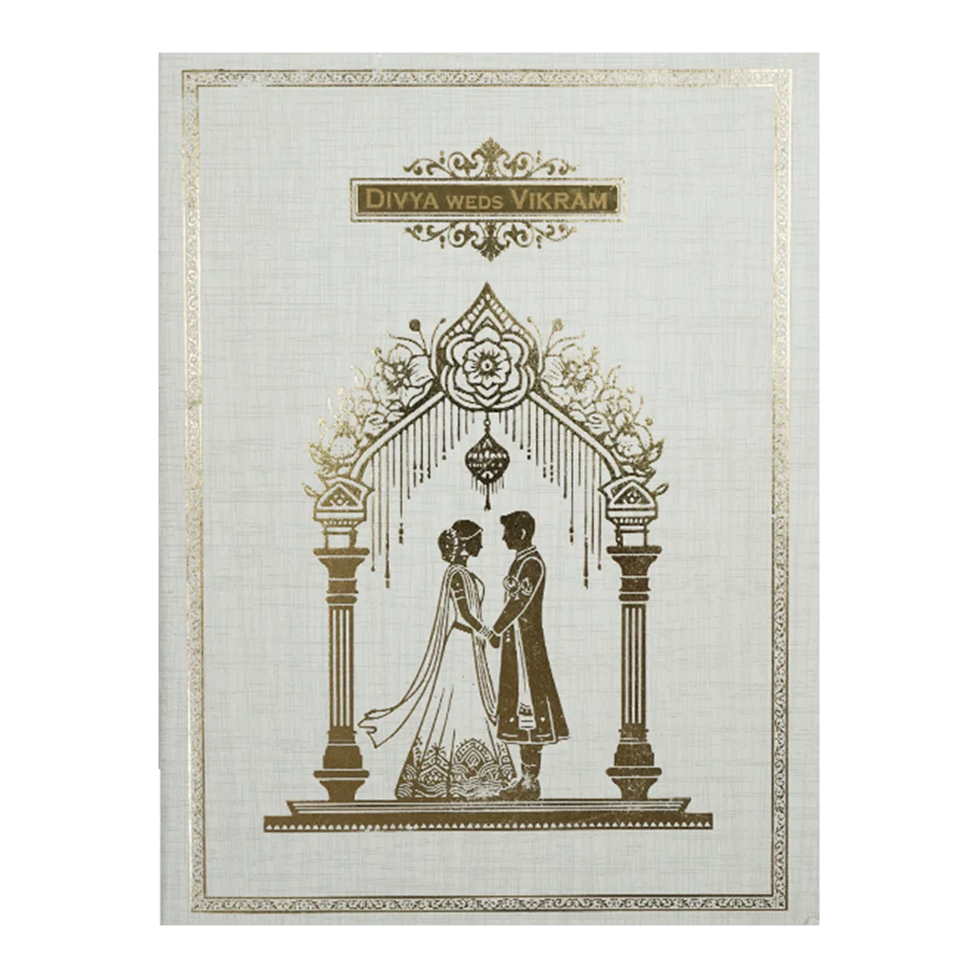 Grey Gold Foil Couple Arch Wedding Card-KNK7081G - Image 3