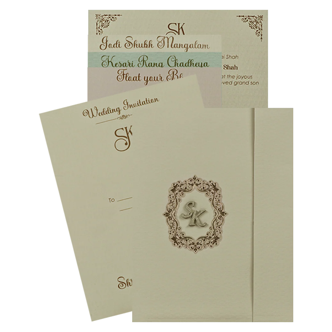 Grey Gold Frame Wedding Card-KSI64940