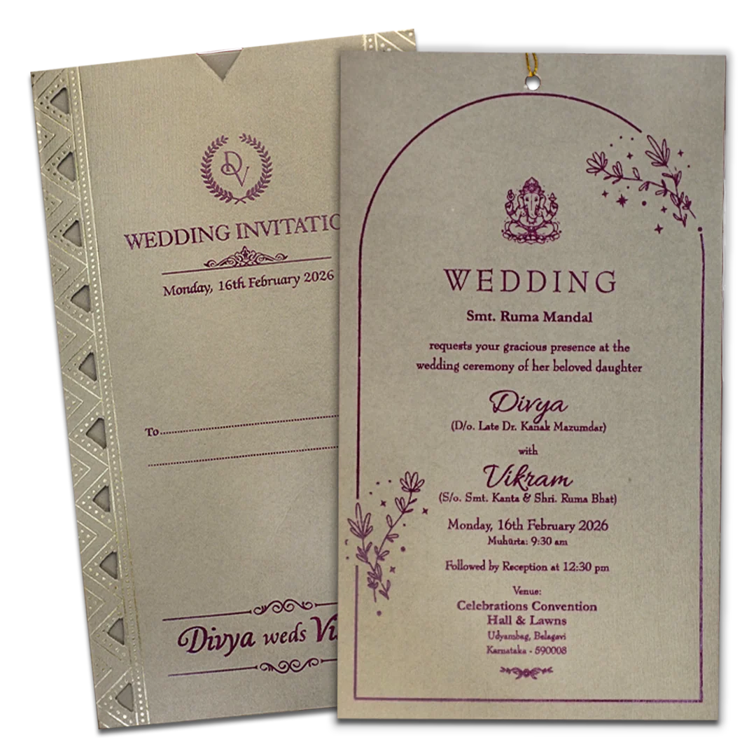 Grey Gold Single Sheet Tassel Wedding Card-KNPD1123