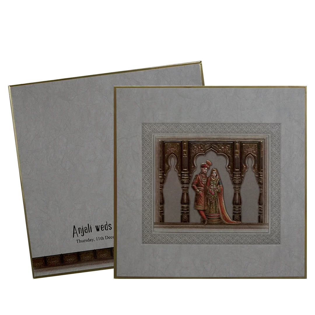 Grey Golden Premium Embossed Wedding Invitation-KPR24350 - Image 2