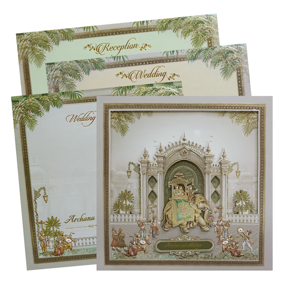 Grey Laser Cut Floral Padded Wedding Card-KMMEX8040