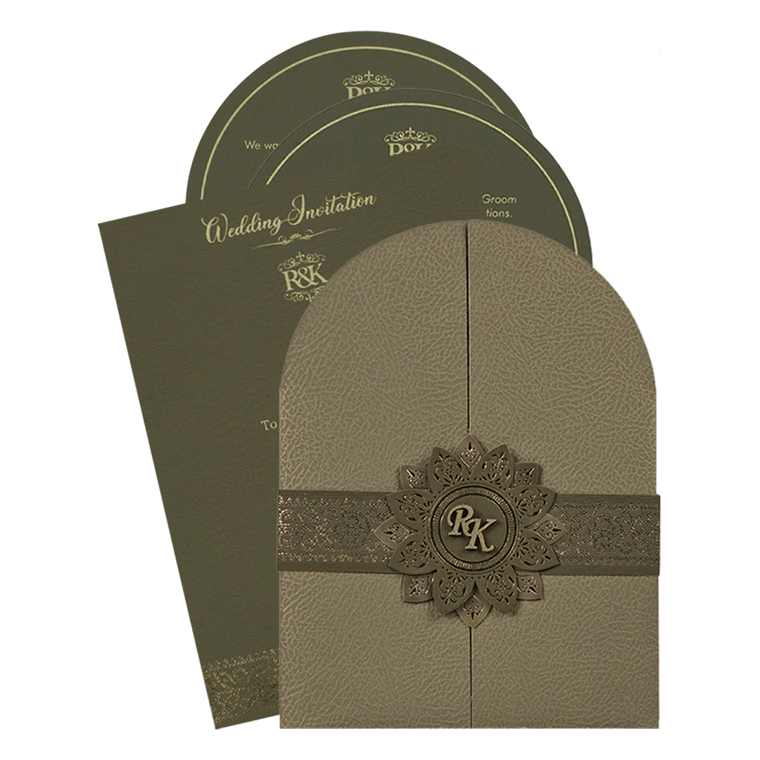 Grey Leatherette Book Fold Wedding Card-KSI65190
