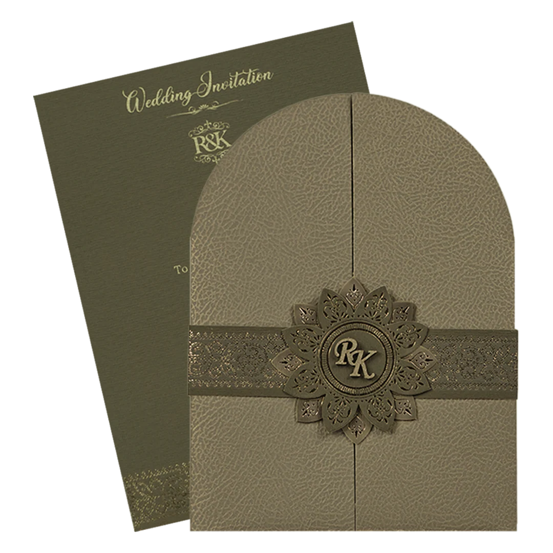 Grey Leatherette Book Fold Wedding Card-KSI65190 - Image 2