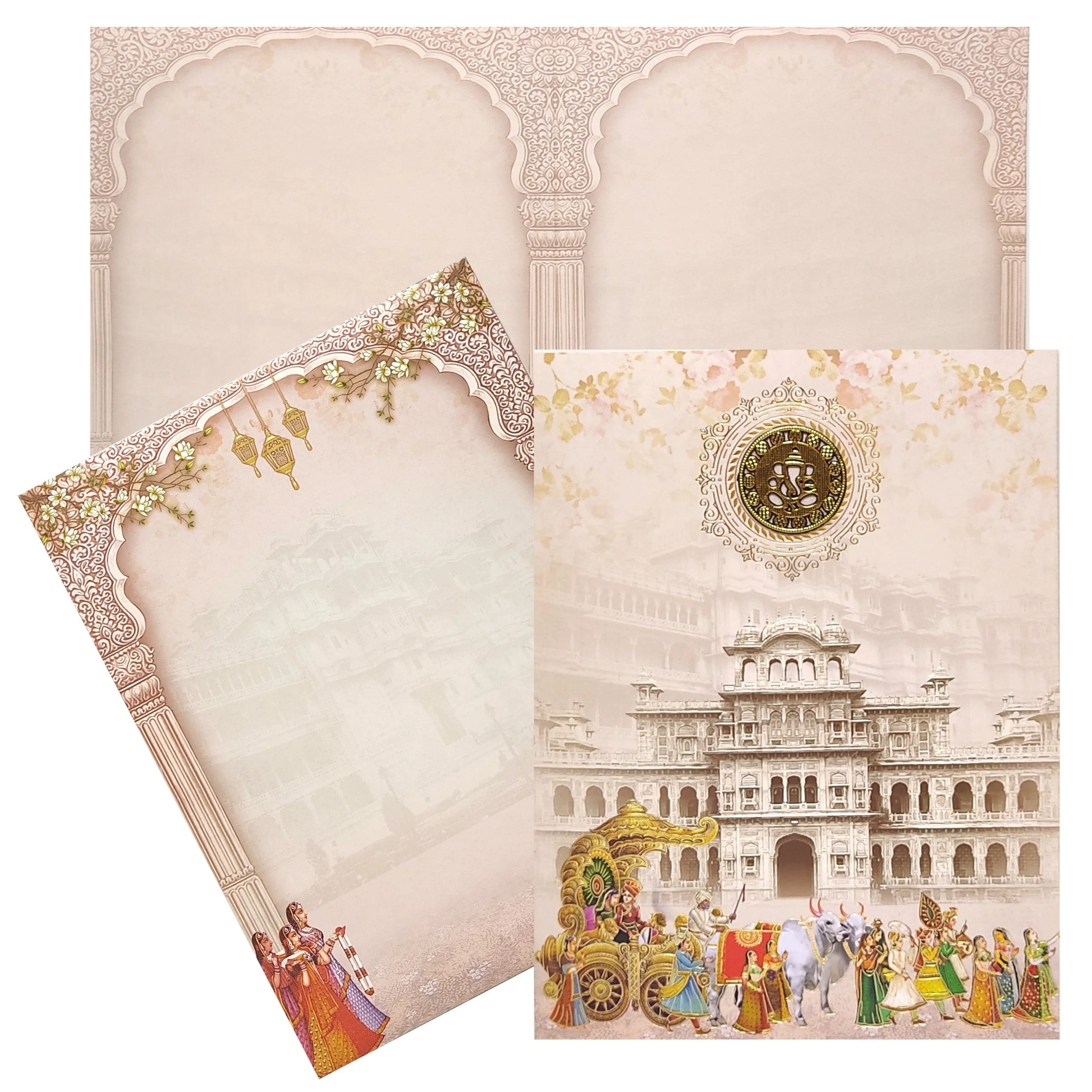 Grey Offset Print With Palace and Baraat Design Invitation-KNKJ1099