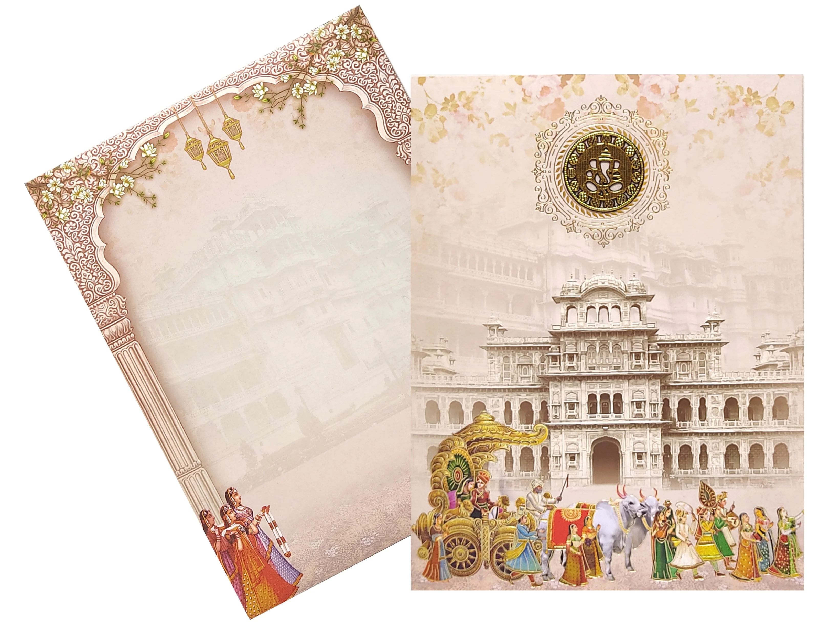 Grey Offset Print With Palace and Baraat Design Invitation-KNKJ1099 - Image 2