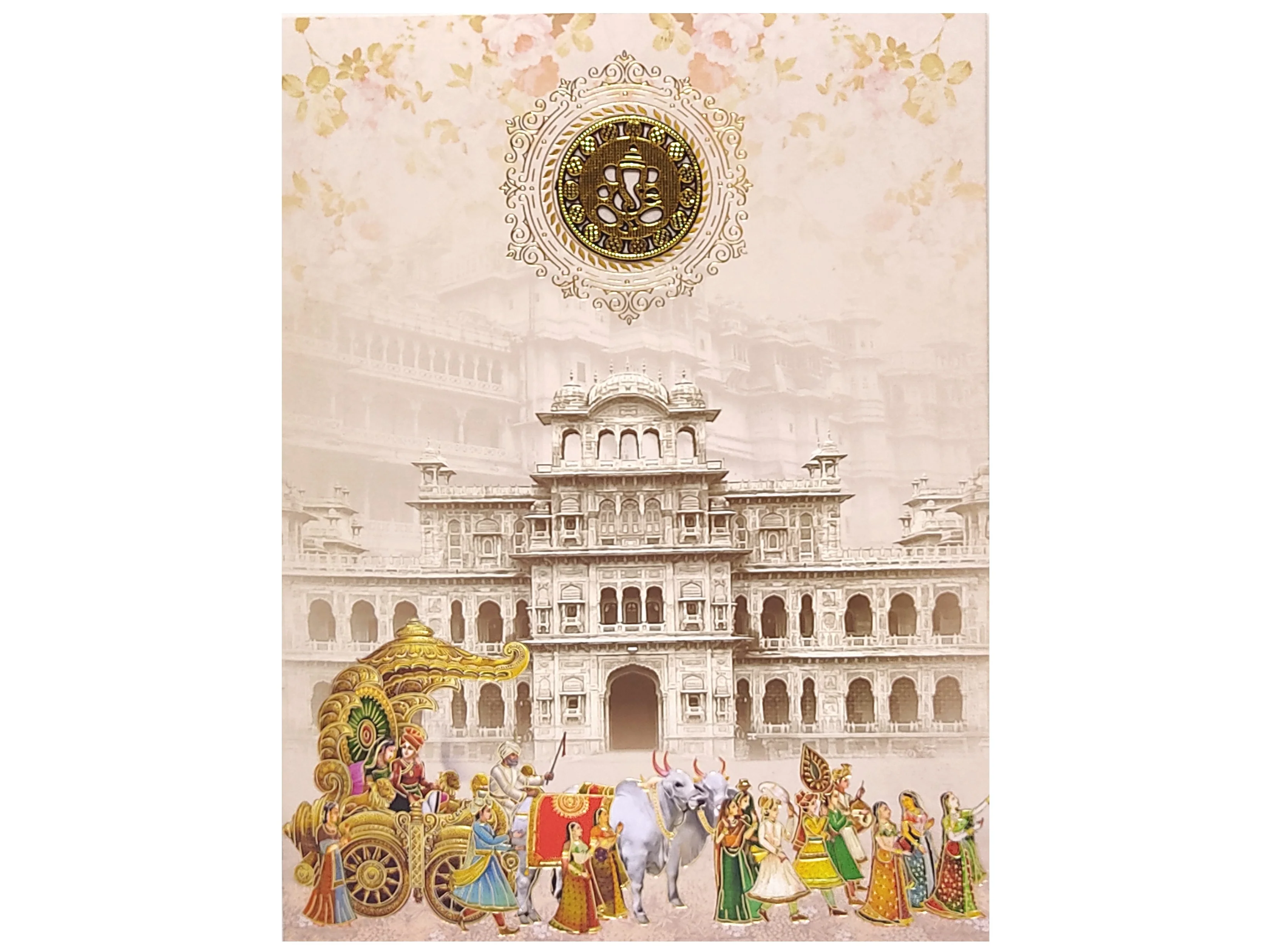 Grey Offset Print With Palace and Baraat Design Invitation-KNKJ1099 - Image 3