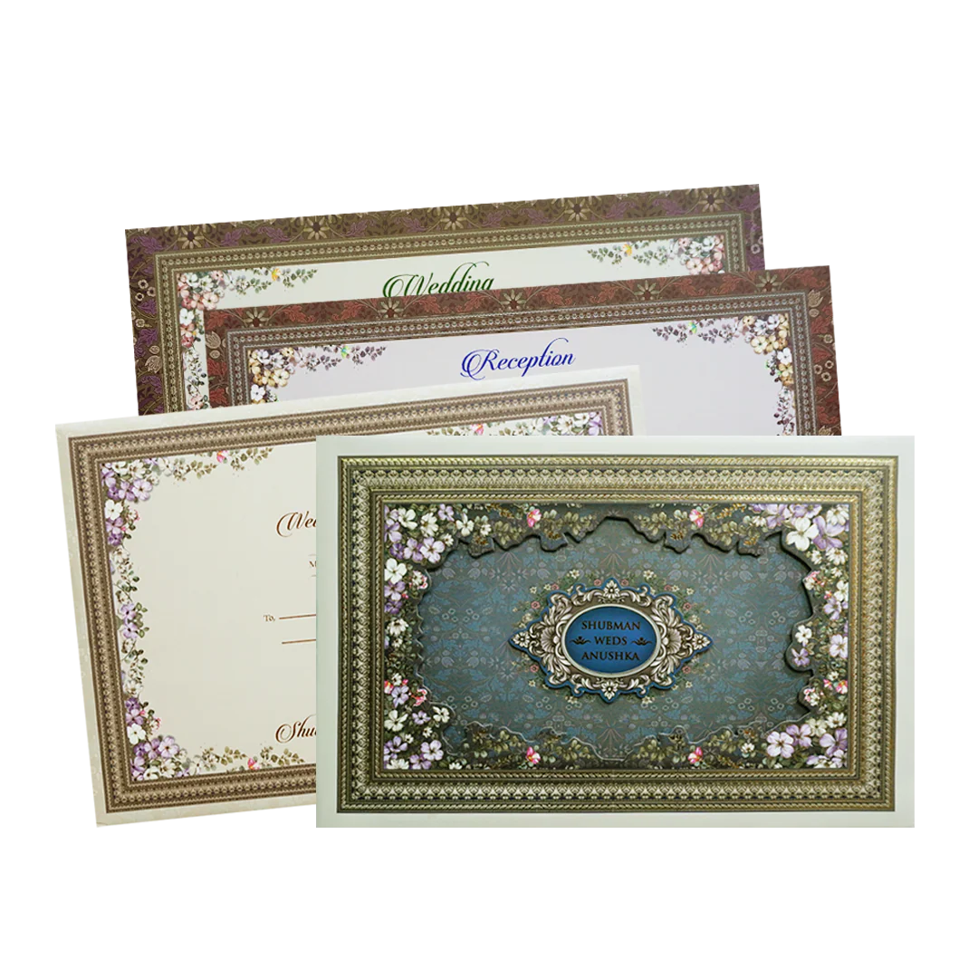 Grey Padded Embossed Floral Cutout Wedding Invitation Card-KRB09630