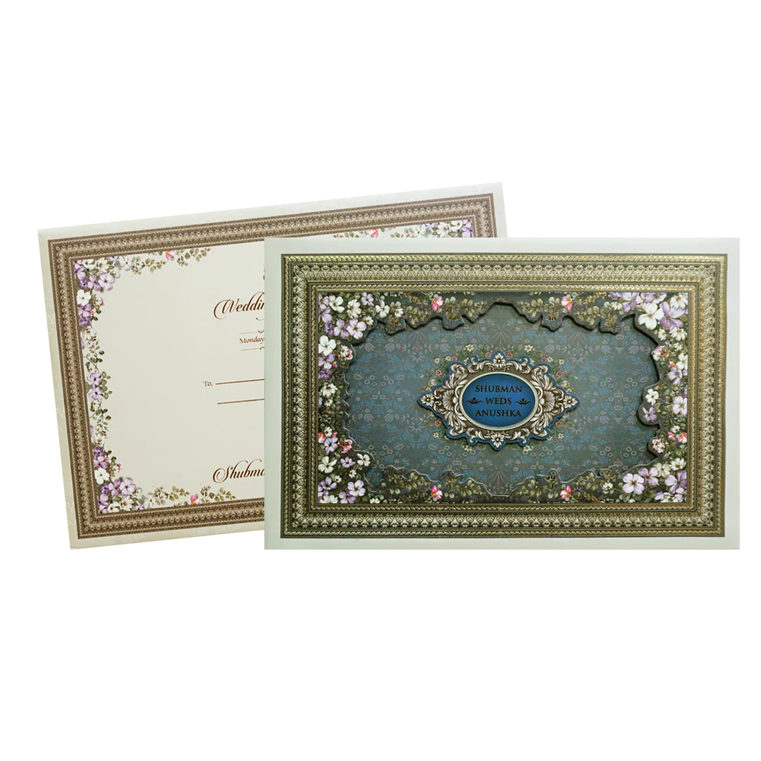 Grey Padded Embossed Floral Cutout Wedding Invitation Card-KRB09630 - Image 2