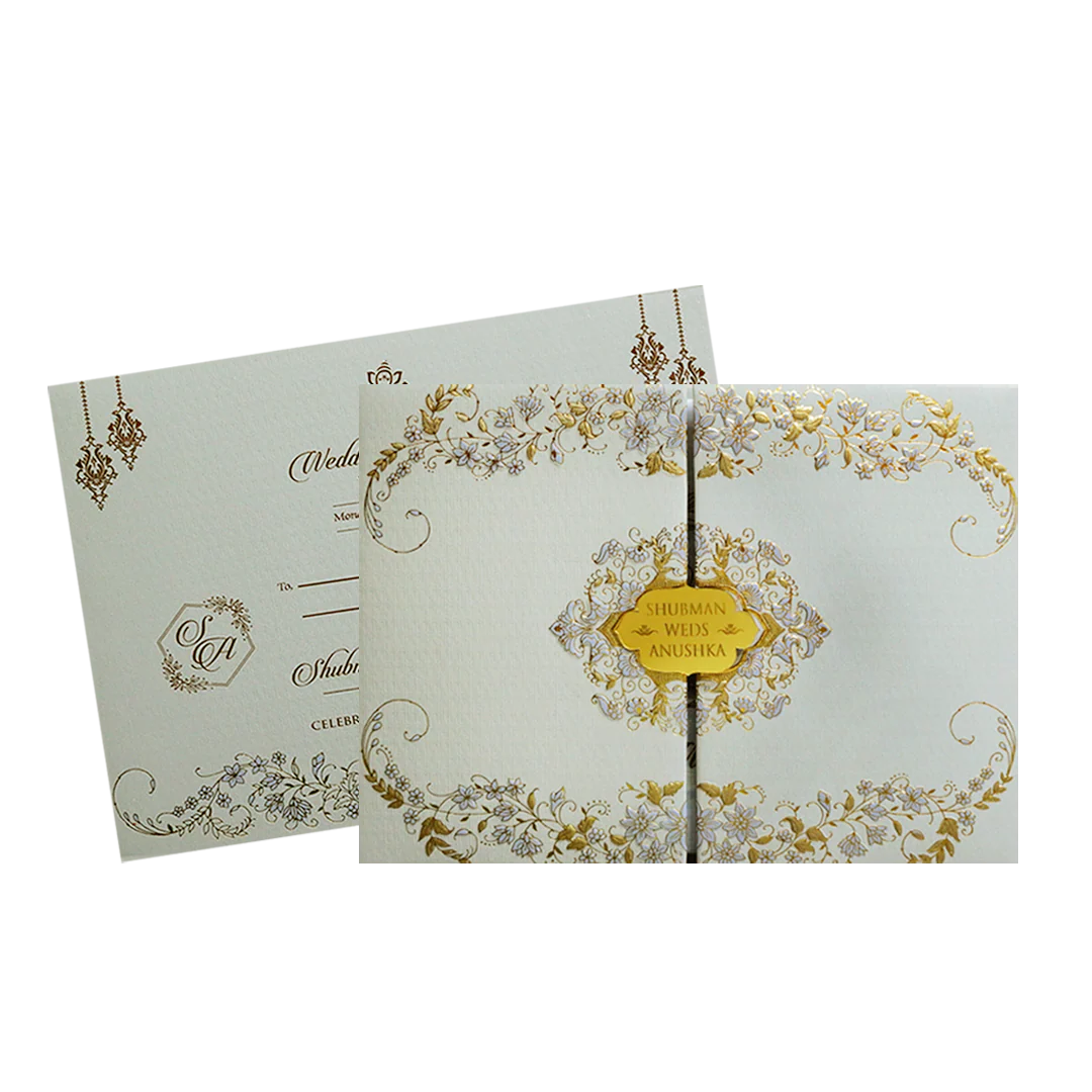 Grey Padded Embossed Floral Wedding Invitation Card-KRB09751 - Image 2