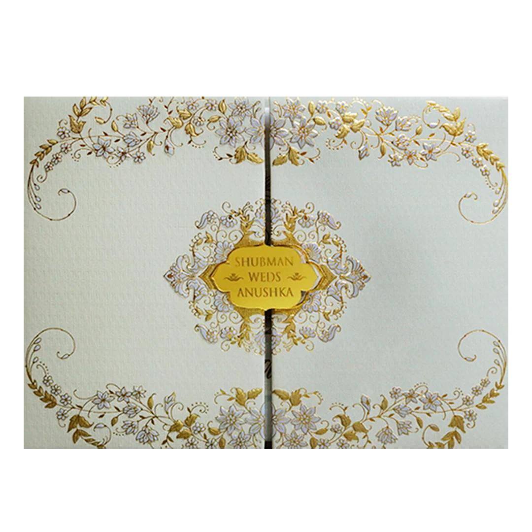 Grey Padded Embossed Floral Wedding Invitation Card-KRB09751 - Image 3