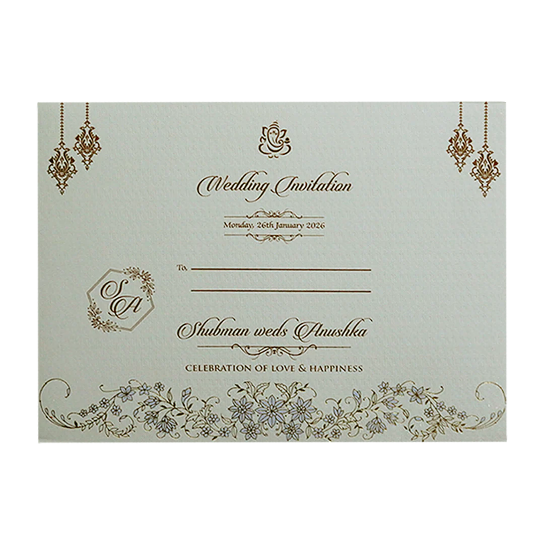 Grey Padded Embossed Floral Wedding Invitation Card-KRB09751 - Image 4