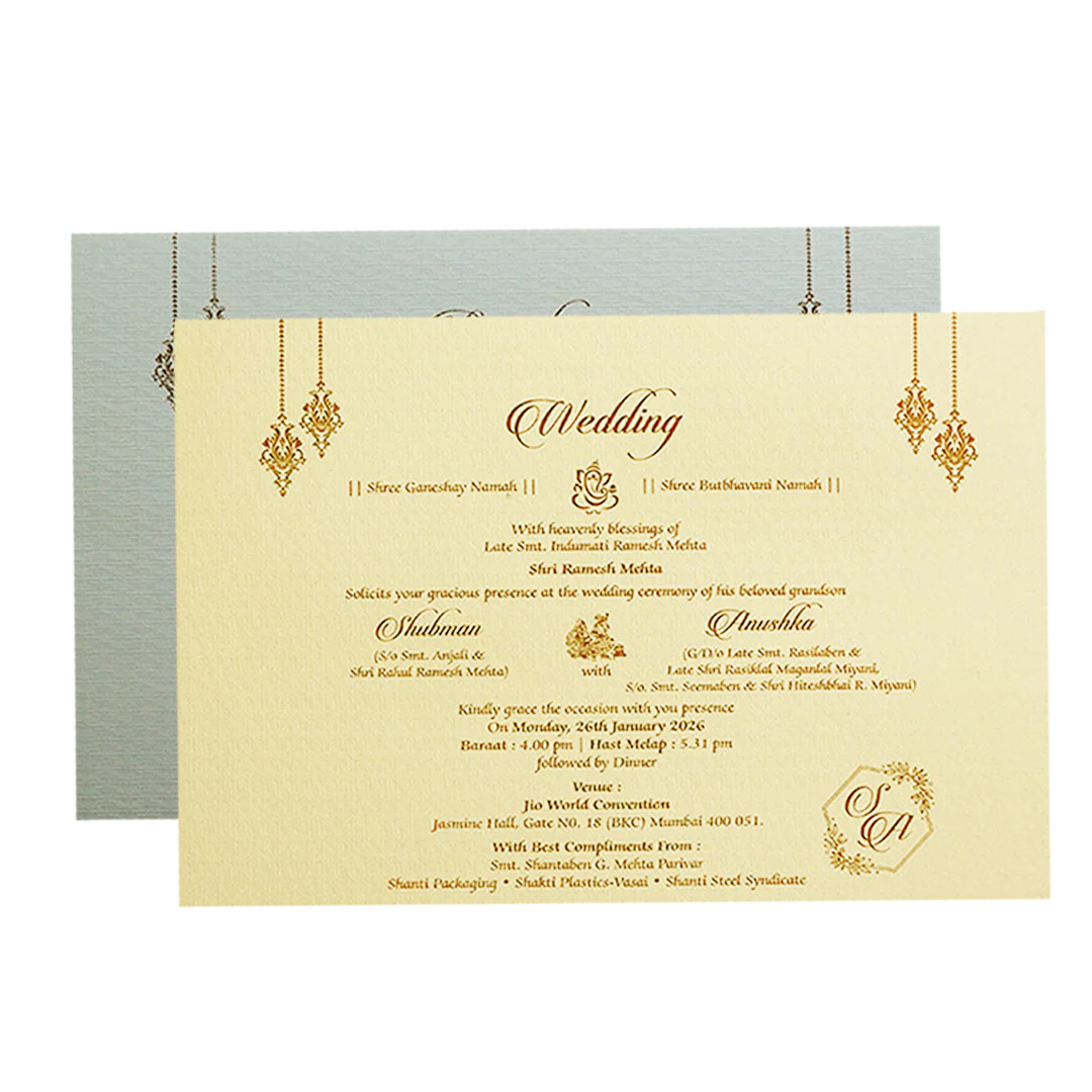 Grey Padded Embossed Floral Wedding Invitation Card-KRB09751 - Image 5