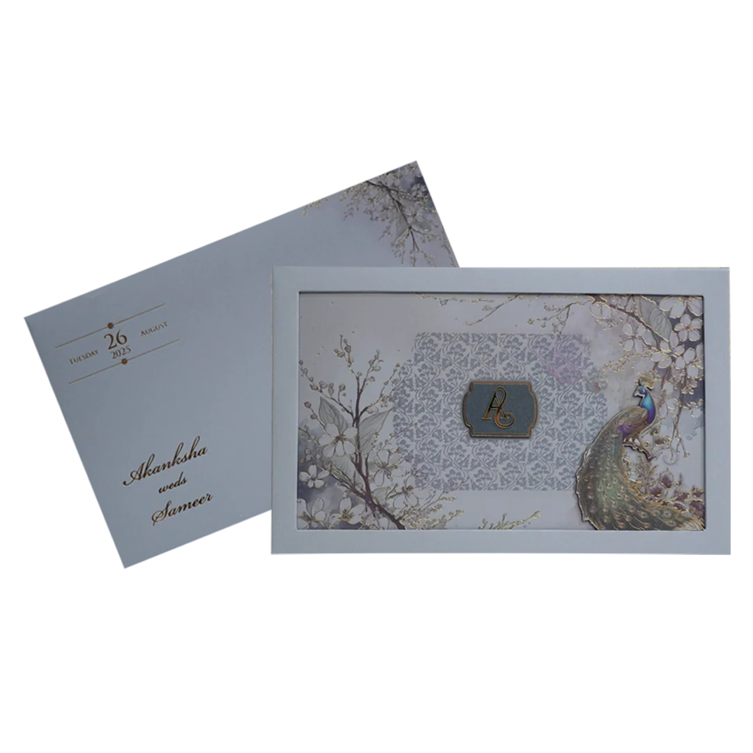 Grey Padded Marriage Invitation Card-Kpr23750 - Image 2