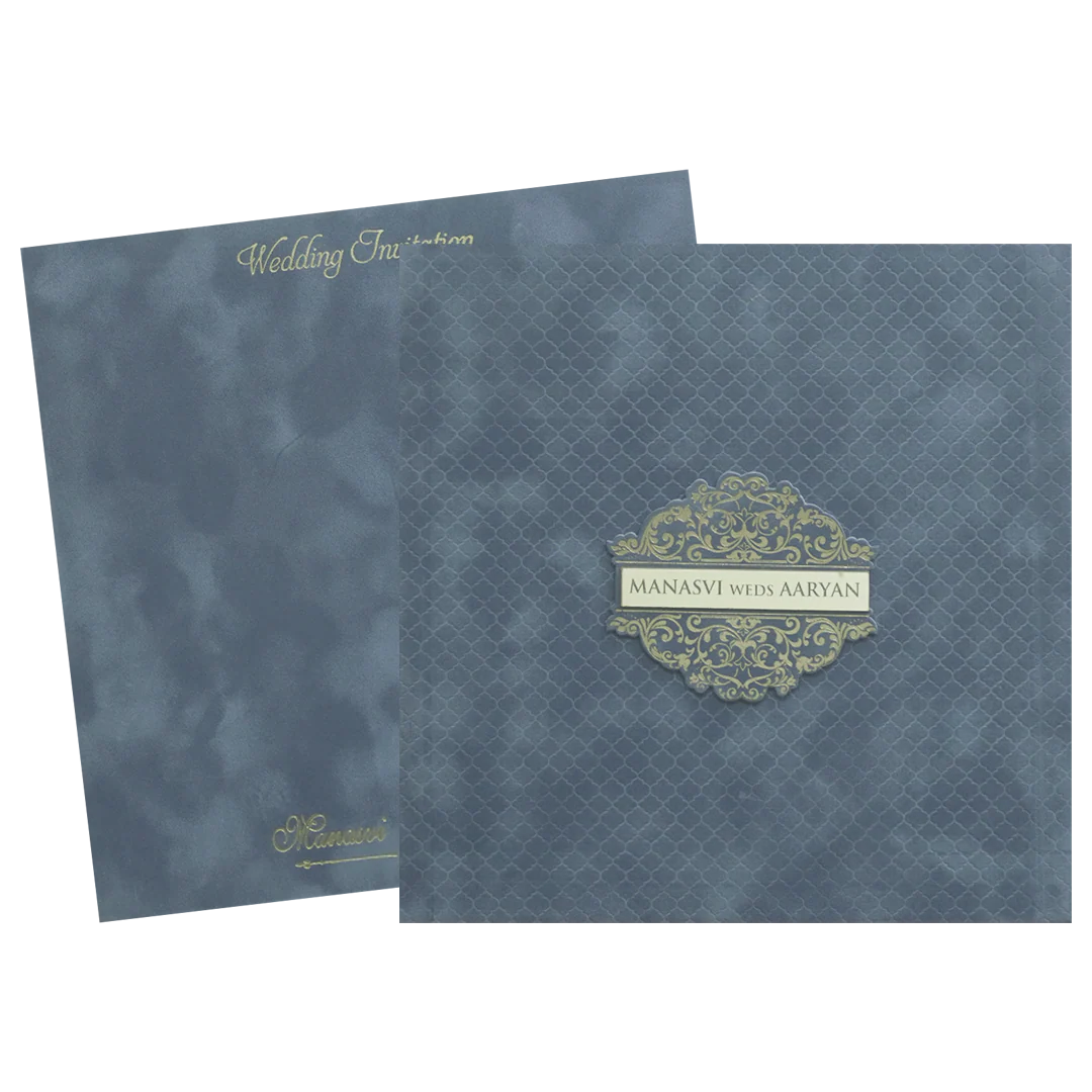 Grey Padded Wedding Invitation Card - KMMWD1153 - Image 2