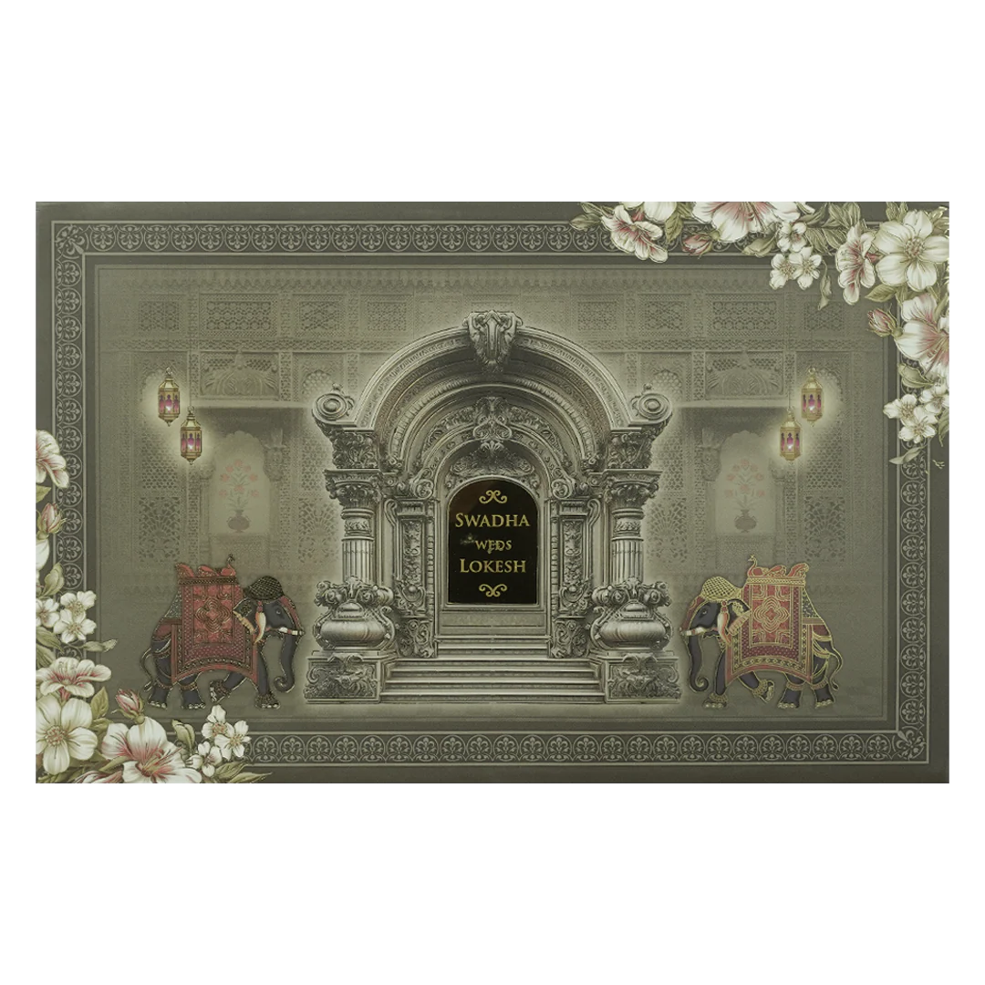 Grey Palace Arch Floral Padded Wedding Card-KRE27810 - Image 3