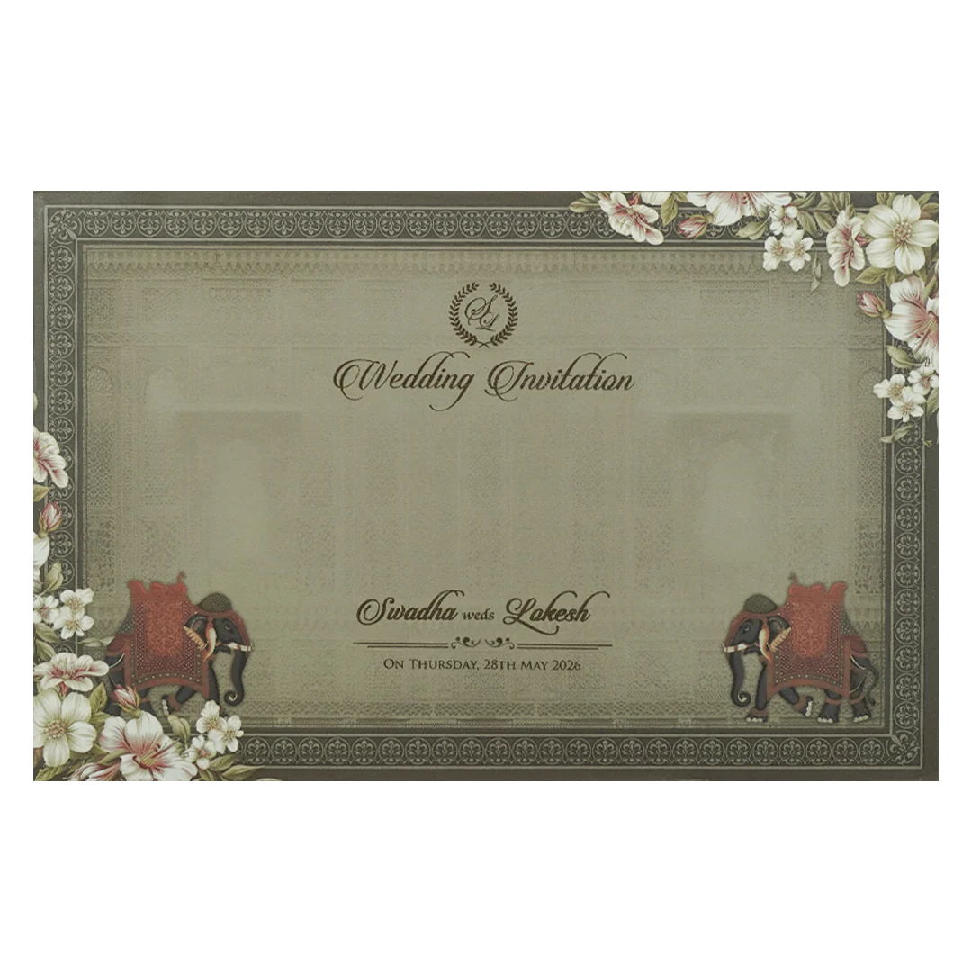 Grey Palace Arch Floral Padded Wedding Card-KRE27810 - Image 4