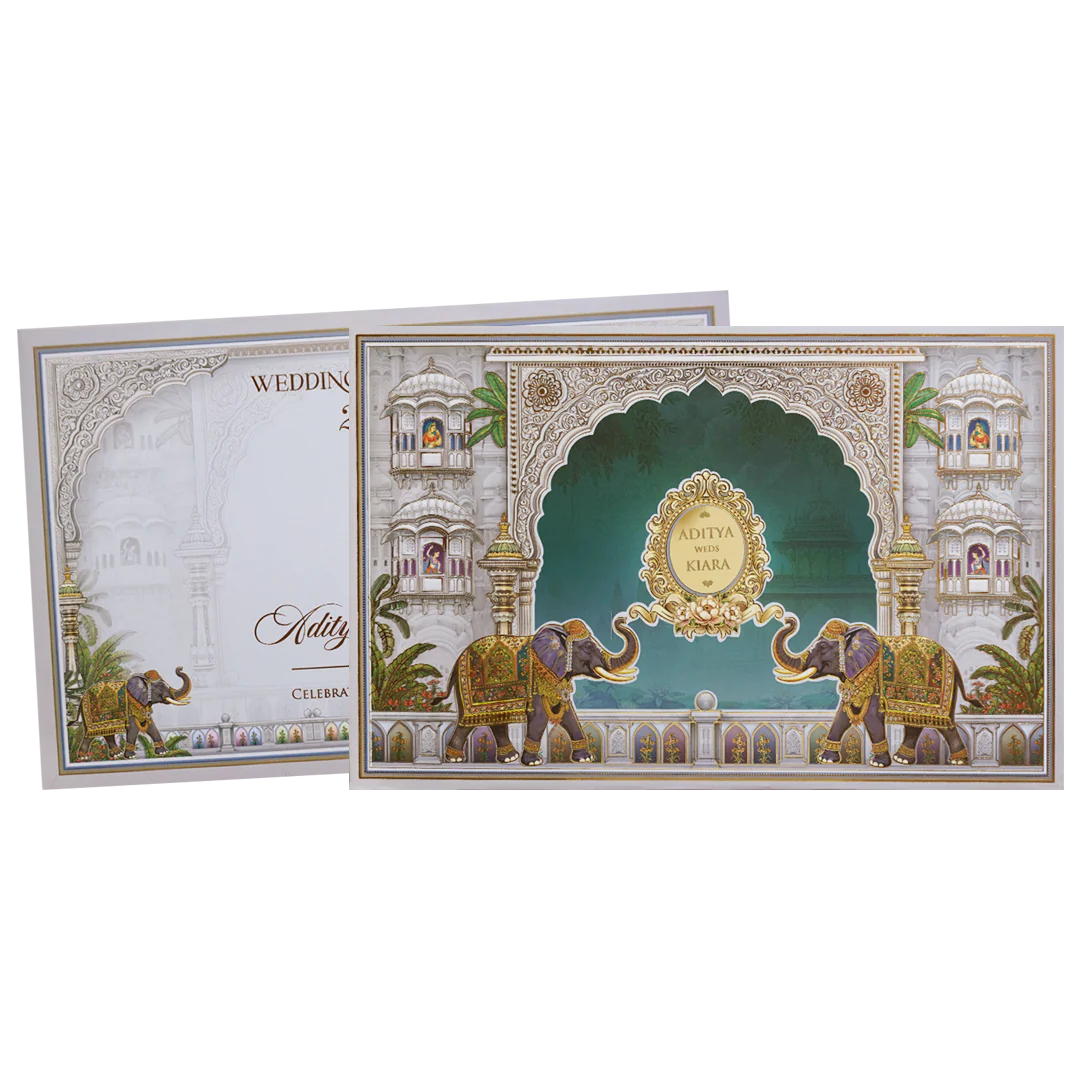 Royal Grey Palace Theme Wedding Card - KFR16330 - Image 2
