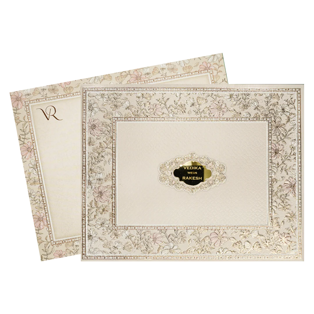 Grey Pastel Floral Border Padded Wedding Card-KSI64160 - Image 2