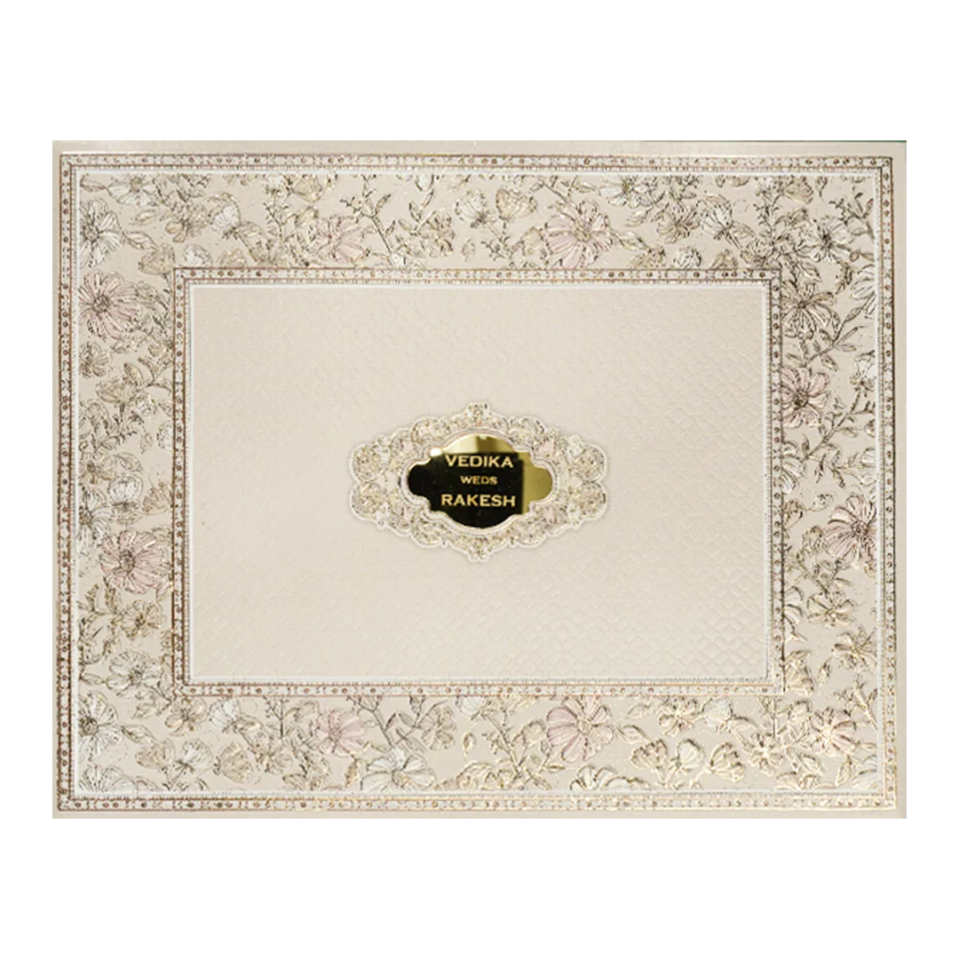 Grey Pastel Floral Border Padded Wedding Card-KSI64160 - Image 3
