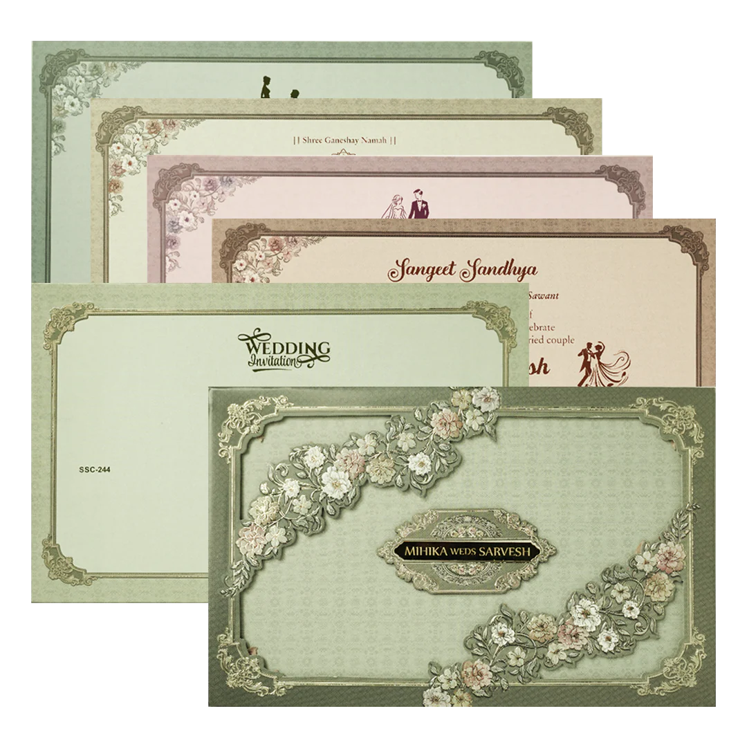 Grey Pastel Floral Padded Wedding Card-KSSC2440