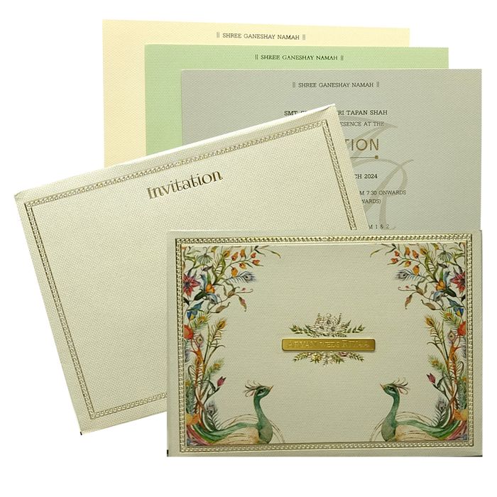 Grey Peacock Padded Invitation Card-KRC29532
